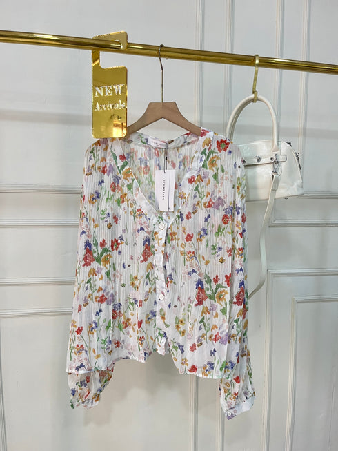 Summer Floral Print Loose V-Neck Tops